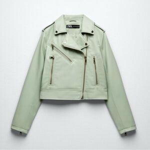 ZARA Mint Green Faux Leather Biker Jacket - Women's